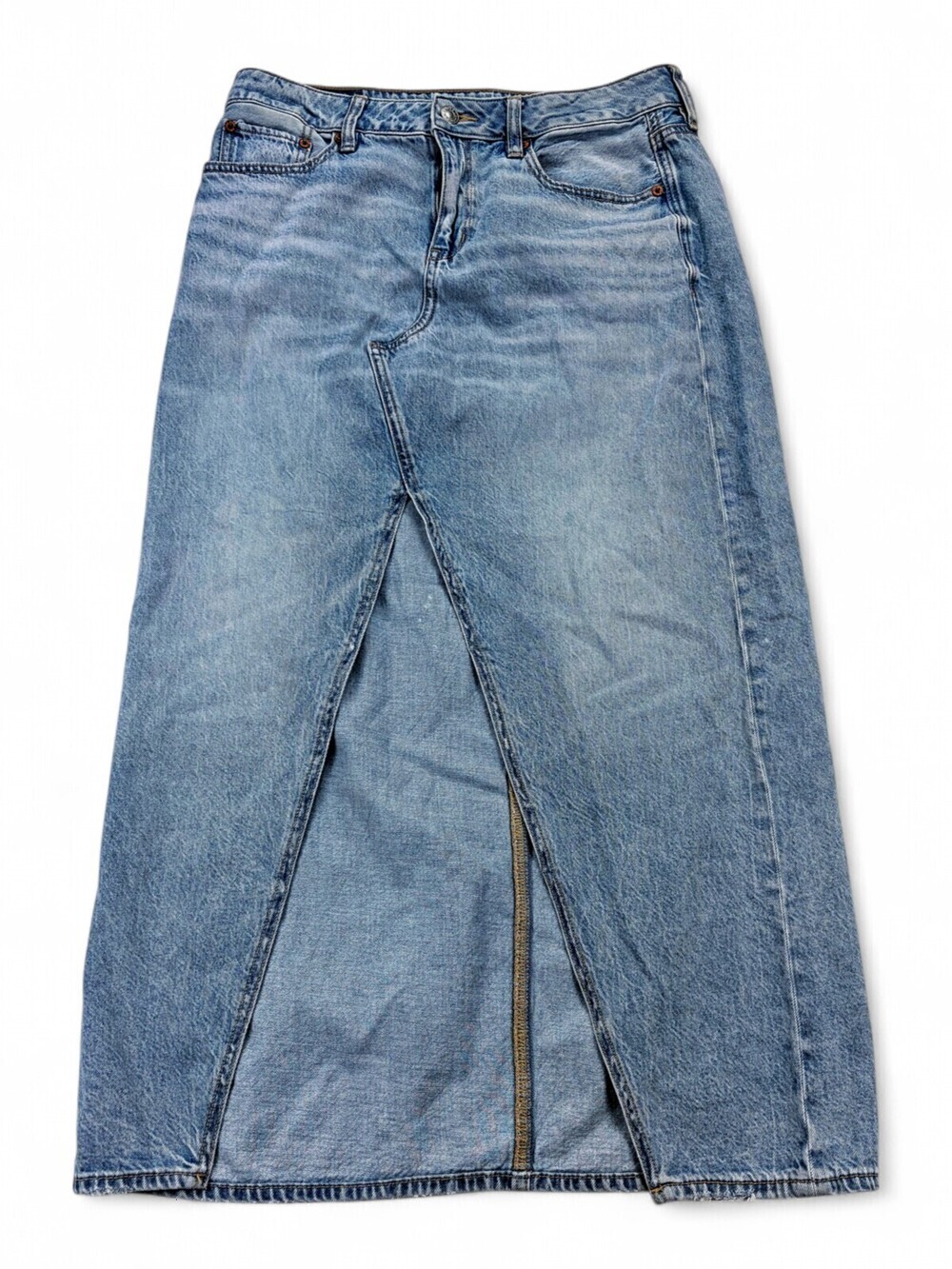 American Eagle Denim Low-Rise Maxi Skirt Size 4 Light Wash